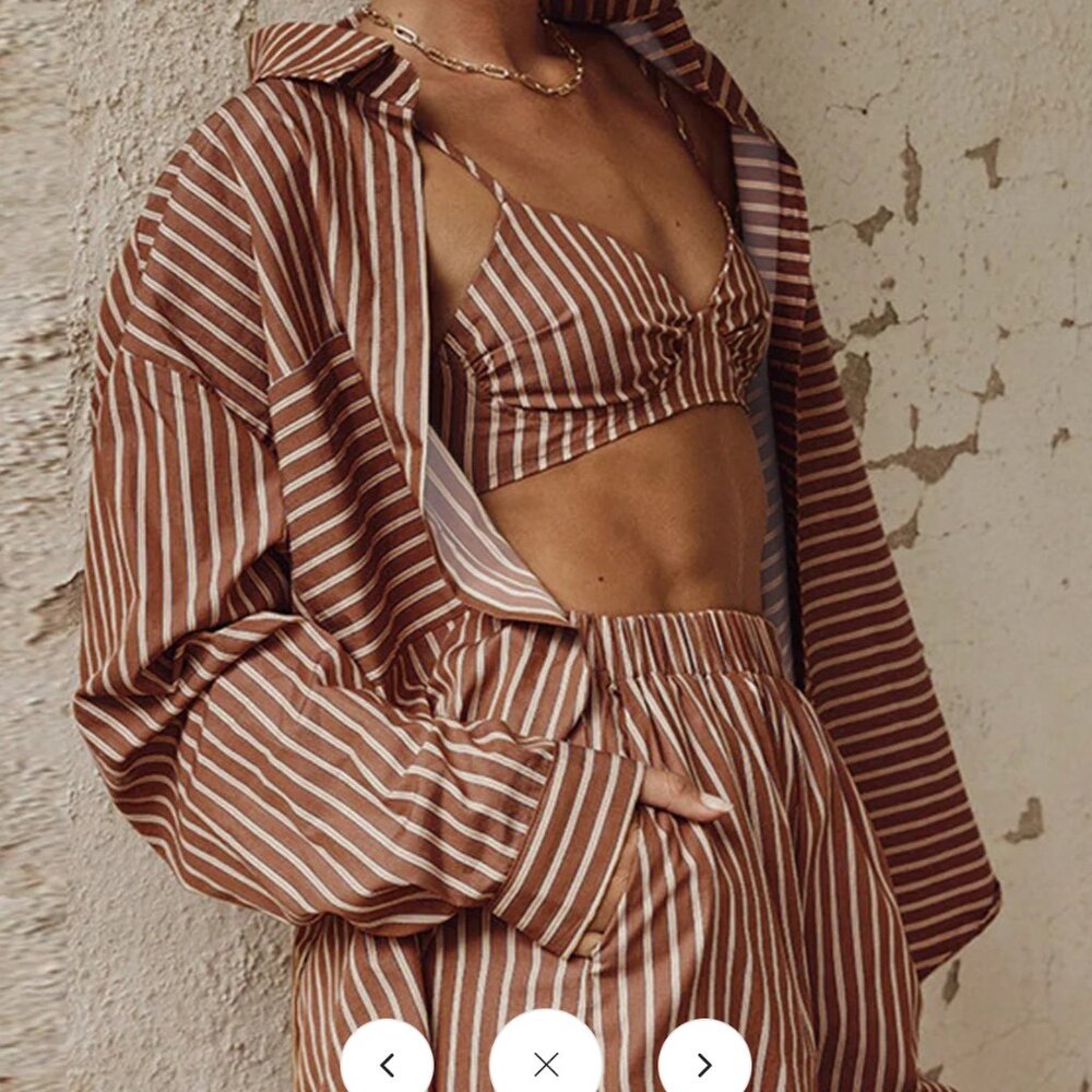 Stripe Three Piece Shorts Set